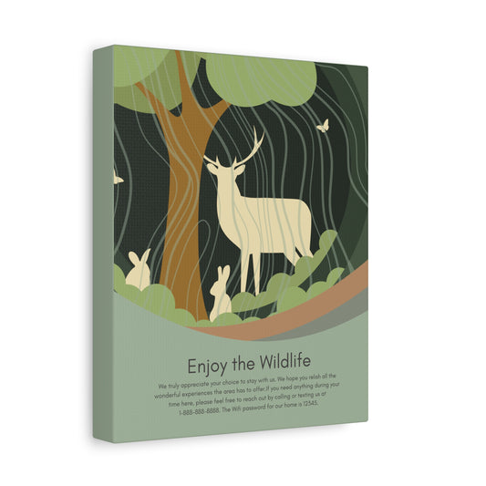 Canvas Print Welcome Sign " Enjoy the Wildlife" Deer Bunny