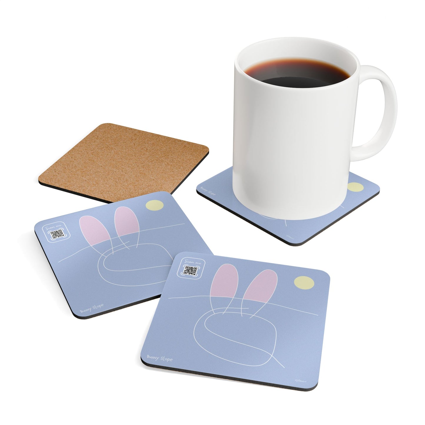 Minimalist Corkwood Coaster Set - Stylish Bunny Slope Mountain Design - Perfect for your BNB near a ski area! Vista Nuovo Fine Art Prints by Juliana2me