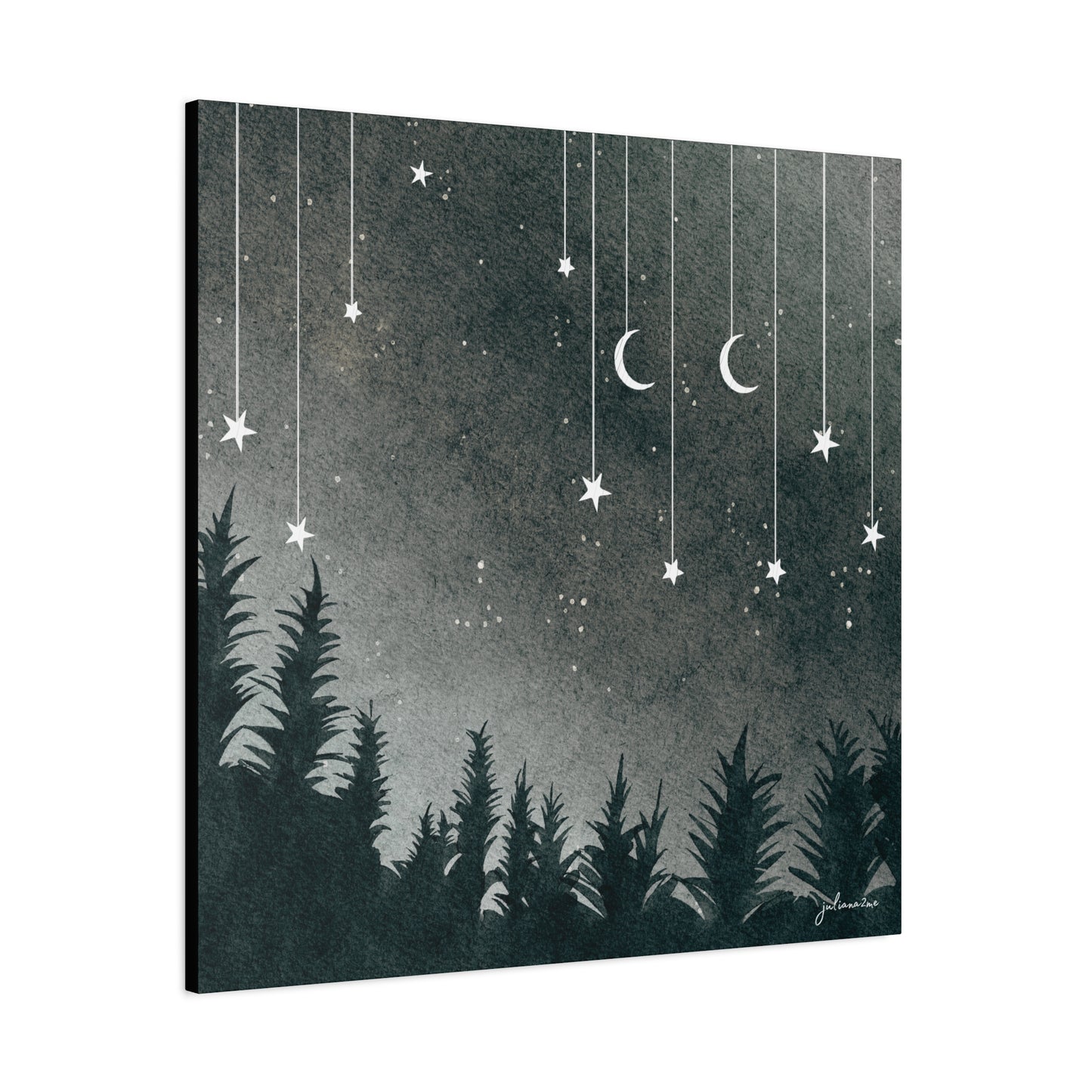 Monochrome Dream, Moonlit Forest Canvas Art | Night Sky Wall Decor, Celestial Artwork, Art for Nature Lovers, Starry Night Vacation Home Decor Vista Nuovo Fine Art Prints by Juliana2me