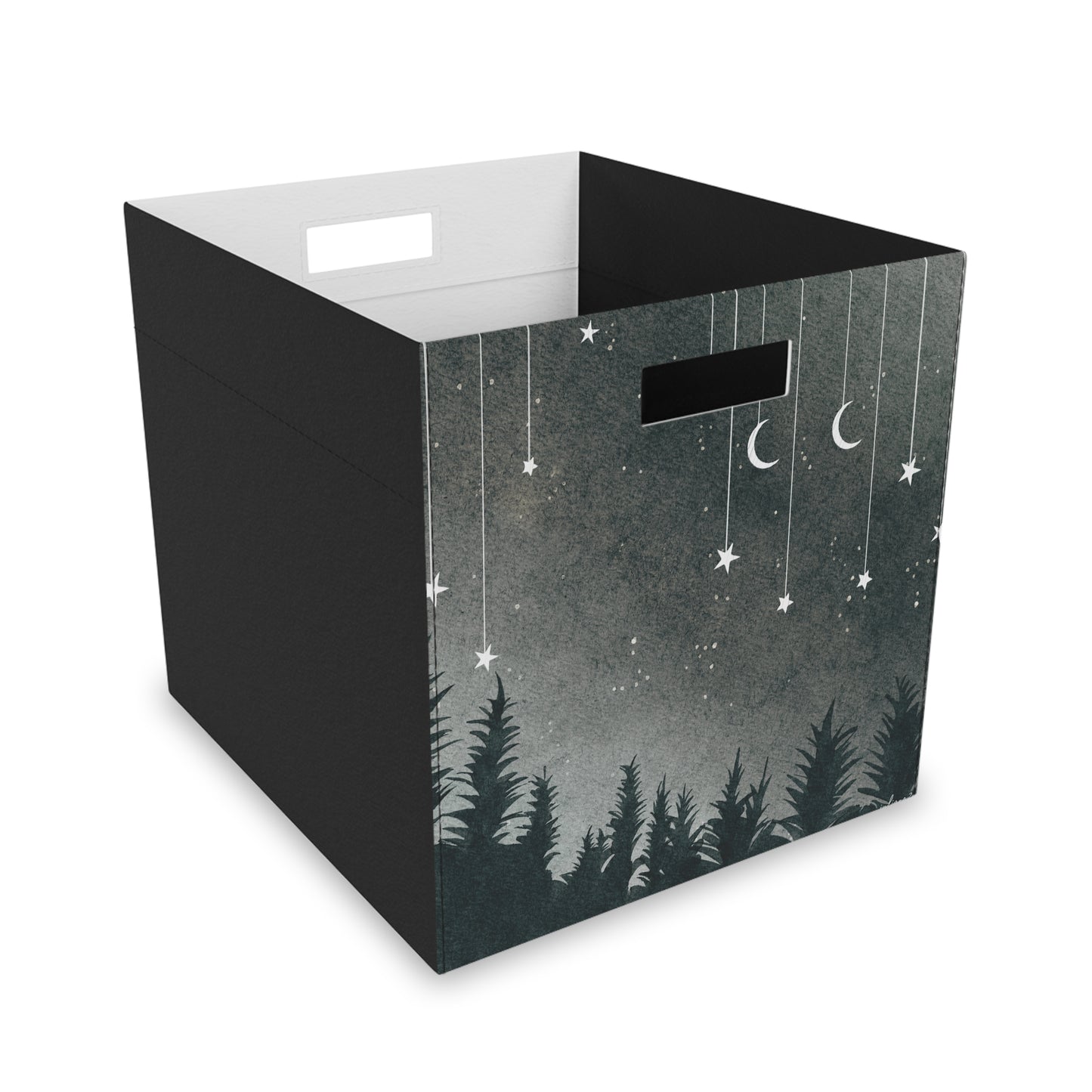 Felt Storage Box Organizer - Monochrome Dream Forest Moons and Stars for Aribnb Guest Towels Vista Nuovo Fine Art Prints by Juliana2me
