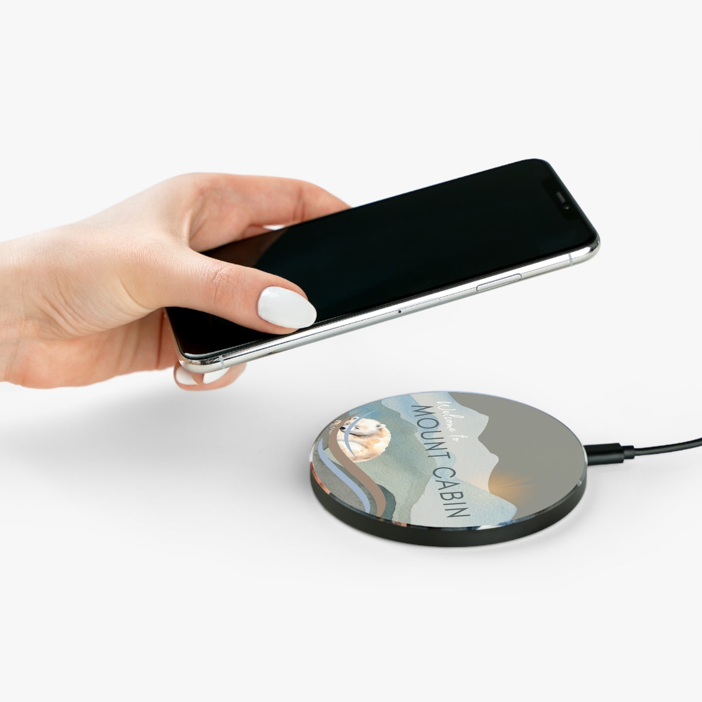 Wireless Charging Pad "Mount Cabin Polar Bear" Design for Airbnb Hosts Vista Nuovo Fine Art Prints by Juliana2me