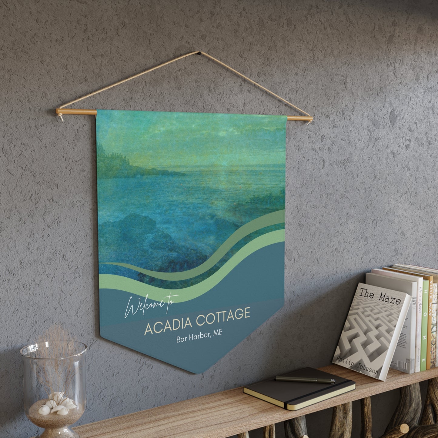ACADIA Welcome Pennant Wall Hanging Welcome Sign for Maine Airbnb Hosts Personalizable Custom Design Vista Nuovo Fine Art Prints by Juliana2me