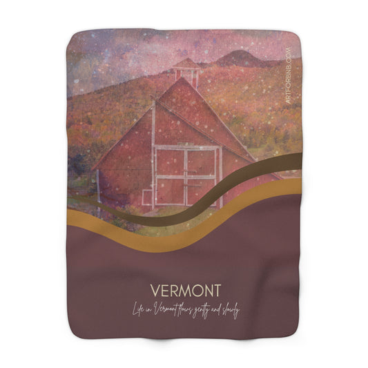 Sherpa Fleece Blanket - Vermont Red Barn Fall Colors Airbnb Customizable