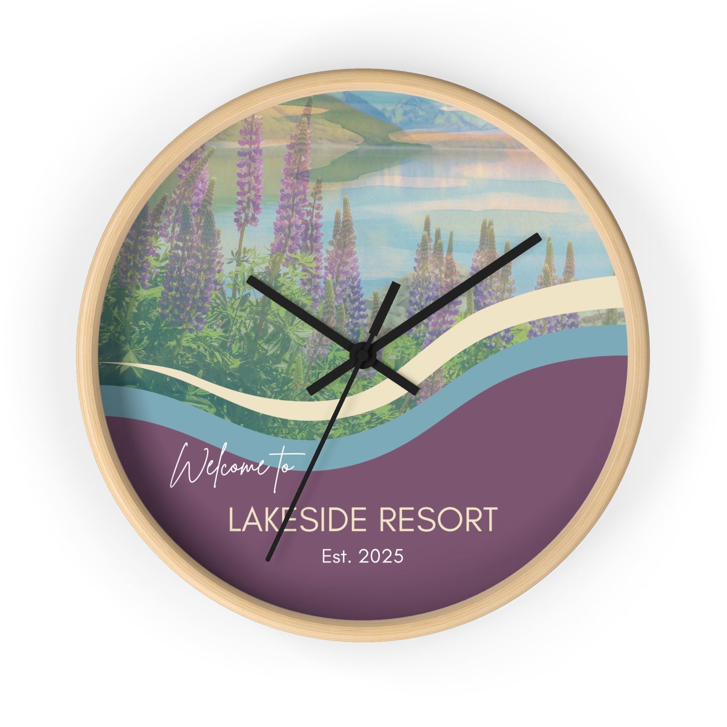 Lakeside Lupine Wall Clock Vista Nuovo Fine Art Prints by Juliana2me