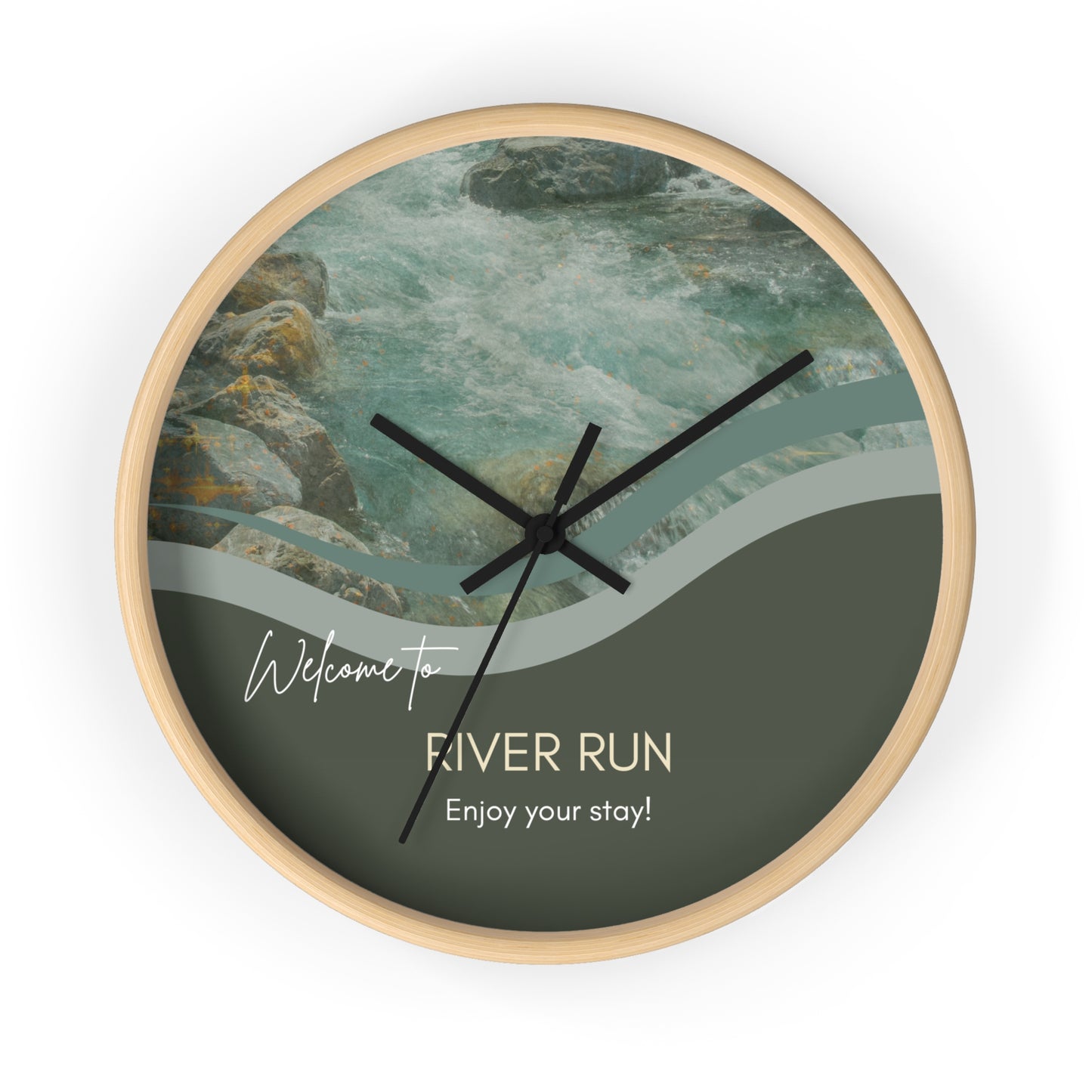 River Scene Wall Clock for Airbnb Homes - Personalized Name Near River Vista Nuovo Fine Art Prints by Juliana2me