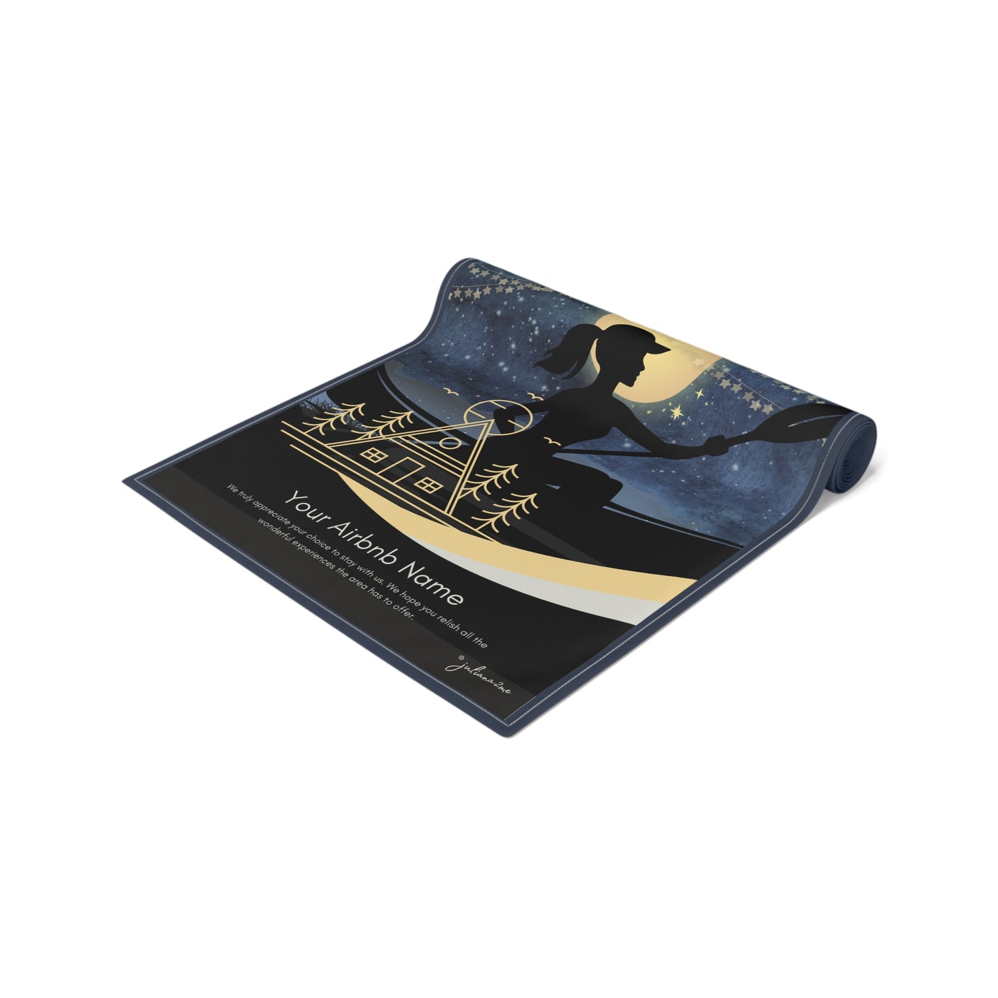 Table Runner - Lake House Decor Paddle Canoe Starry Night Design Vista Nuovo Fine Art Prints by Juliana2me
