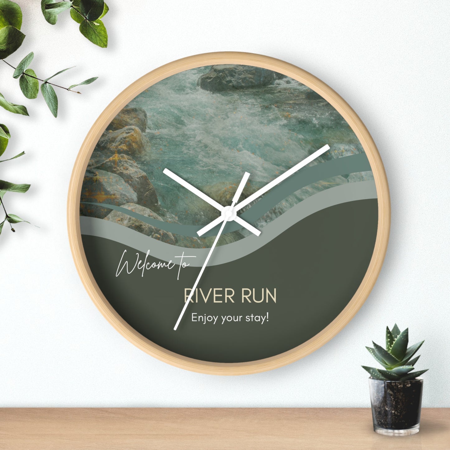 River Scene Wall Clock for Airbnb Homes - Personalized Name Near River Vista Nuovo Fine Art Prints by Juliana2me