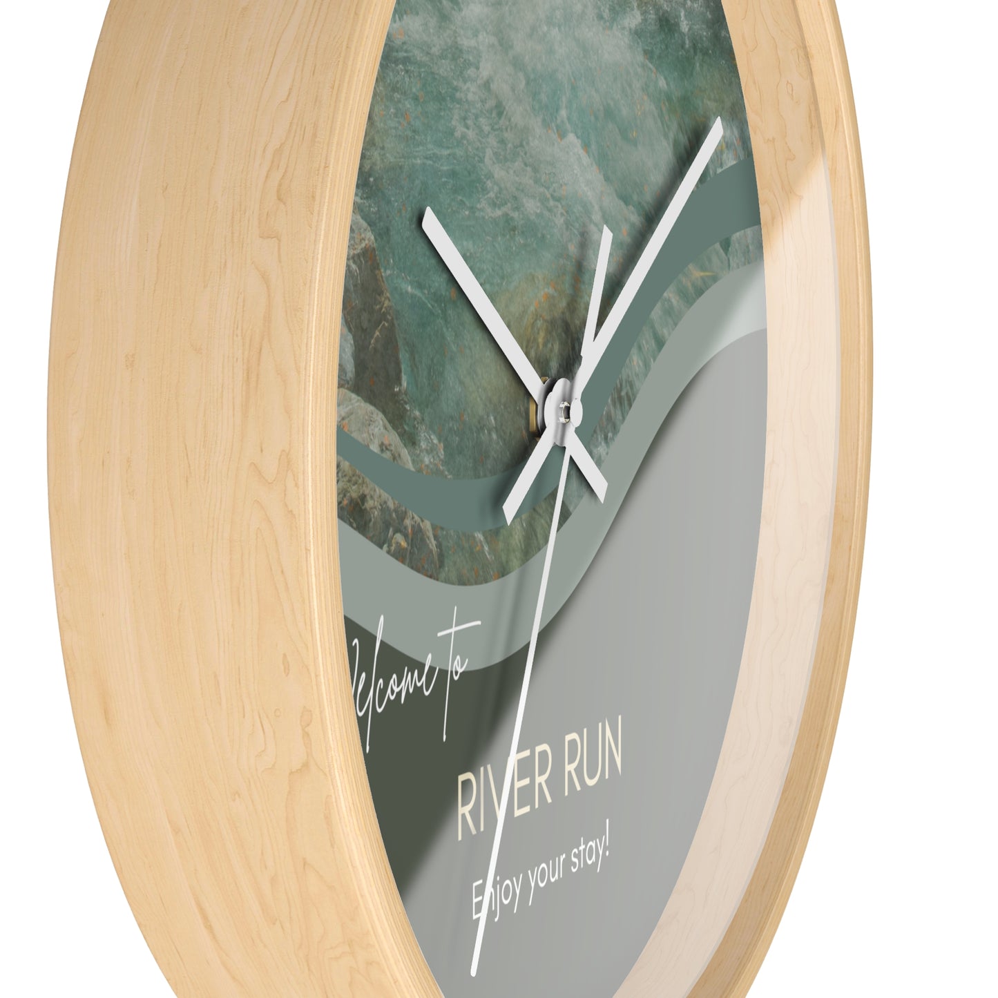 River Scene Wall Clock for Airbnb Homes - Personalized Name Near River Vista Nuovo Fine Art Prints by Juliana2me