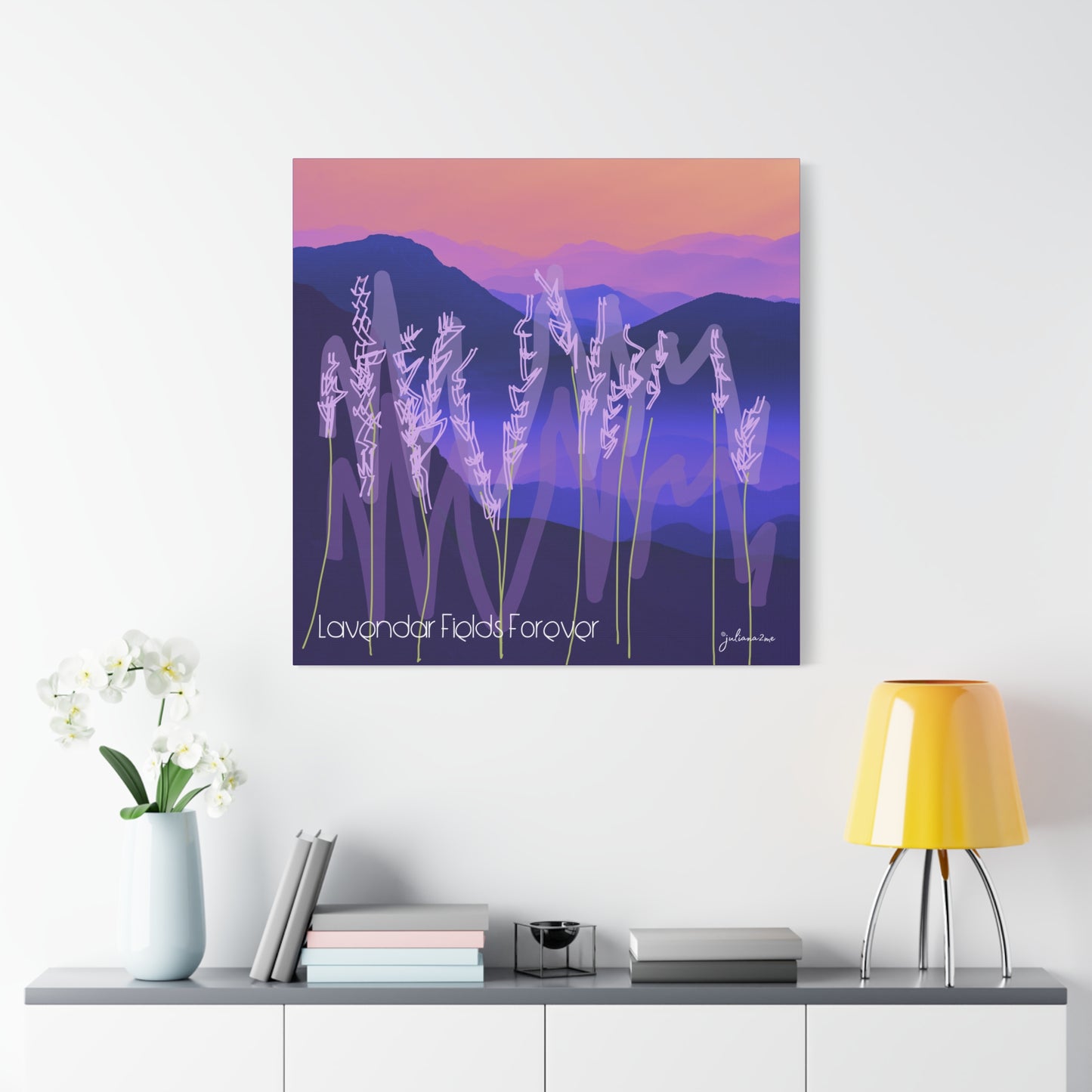 Lavendar Fields Forever, Graphic Canvas Print, Bold and Colorful for a Statement in Your Vacation Rental Home Vista Nuovo Fine Art Prints by Juliana2me