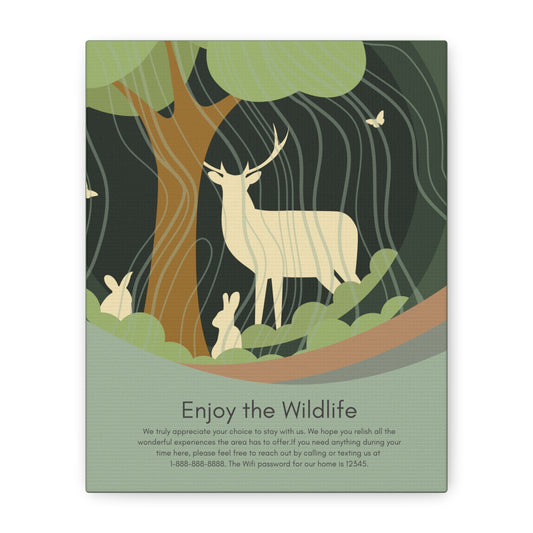 Canvas Print Welcome Sign " Enjoy the Wildlife" Deer Bunny