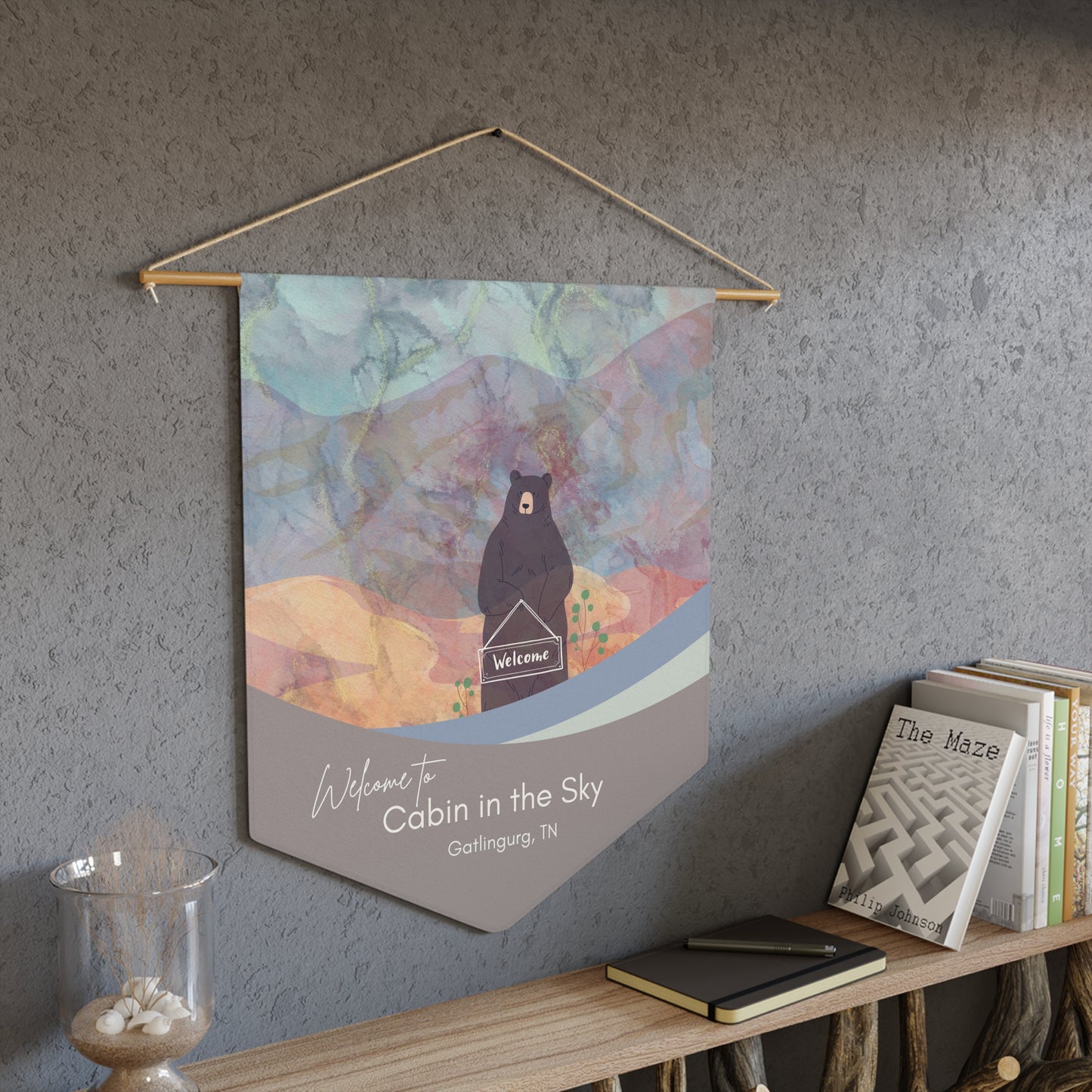 Welcome Bear, Mountain Cabin Personalized Airbnb Vacation Home Decor Vista Nuovo Fine Art Prints by Juliana2me