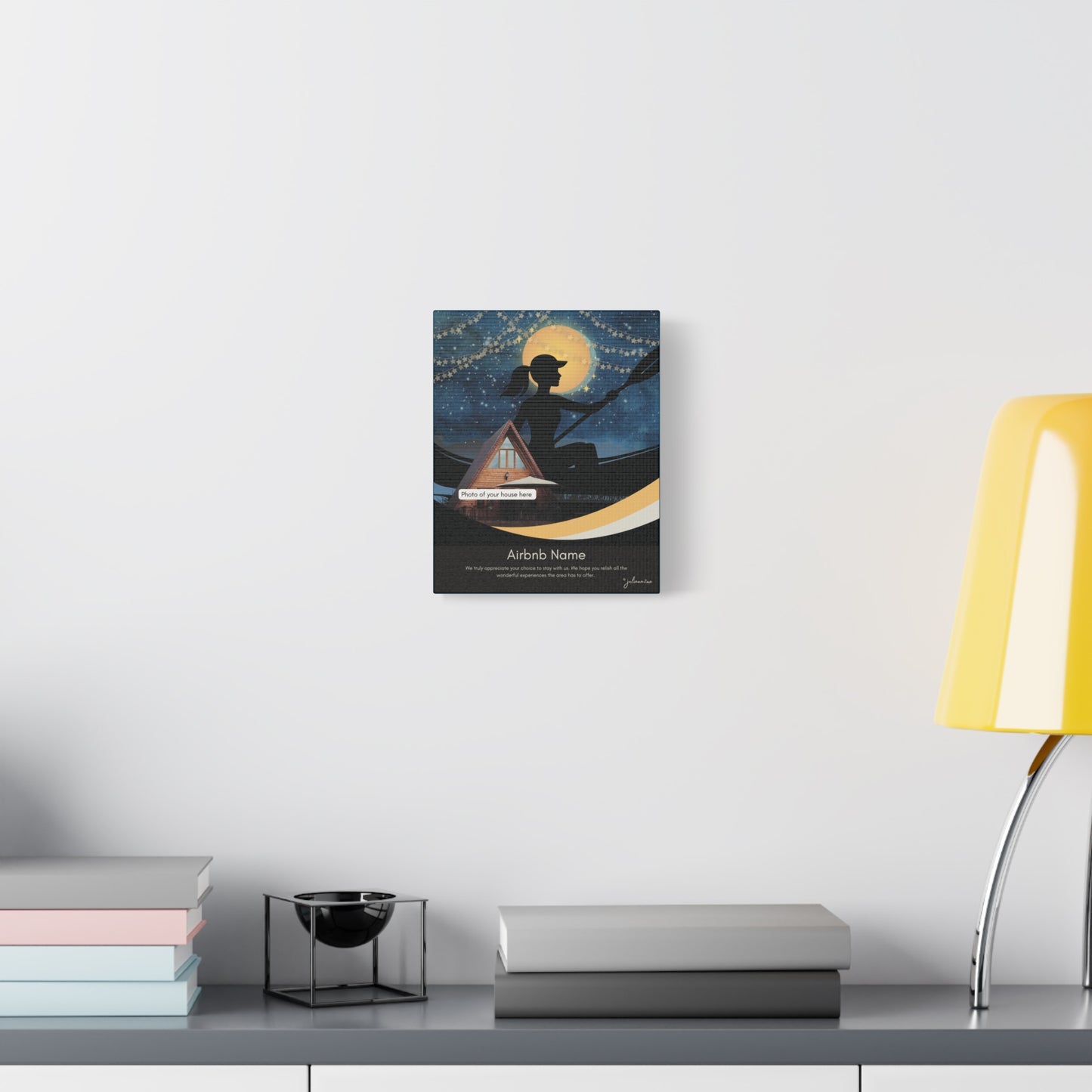 Canvas Wall Art A-Frame Lake House, Welcome Sign for Airbnb hosts Vista Nuovo Fine Art Prints by Juliana2me