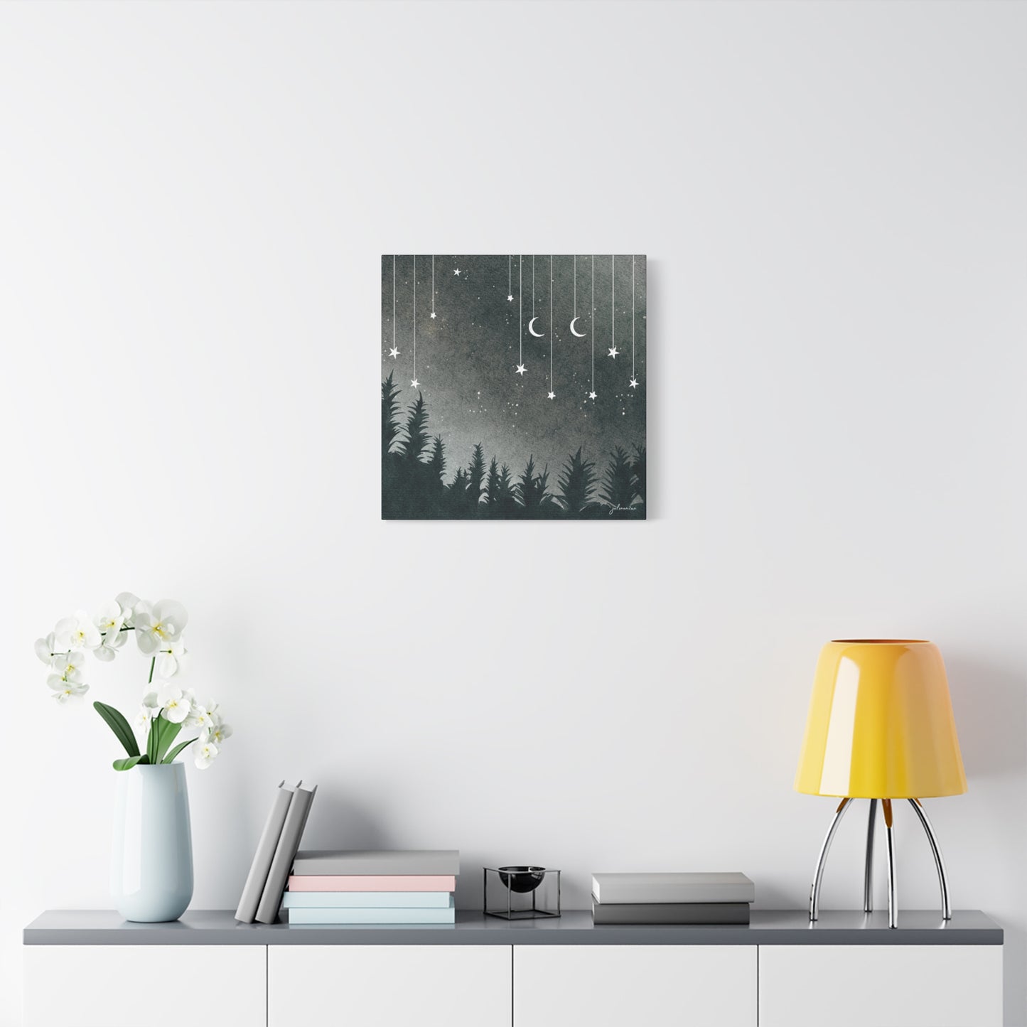 Monochrome Dream, Moonlit Forest Canvas Art | Night Sky Wall Decor, Celestial Artwork, Art for Nature Lovers, Starry Night Vacation Home Decor Vista Nuovo Fine Art Prints by Juliana2me