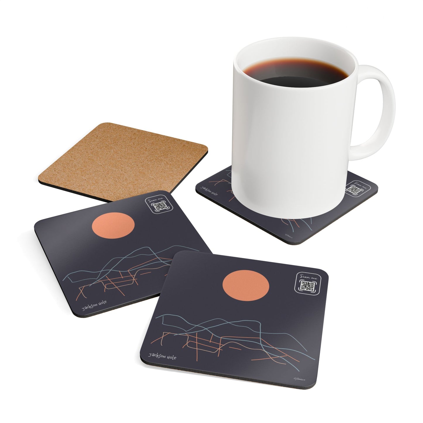 Minimalist Corkwood Coaster Set - Stylish Jackson Hole Mountain Design - Perfect for your BNB in Wyoming Vista Nuovo Fine Art Prints by Juliana2me