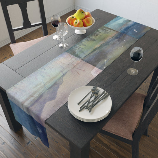 Mountain Moon, Serene Landscape Table Runner - Rustic to Modern Home Airbnb Home Decor