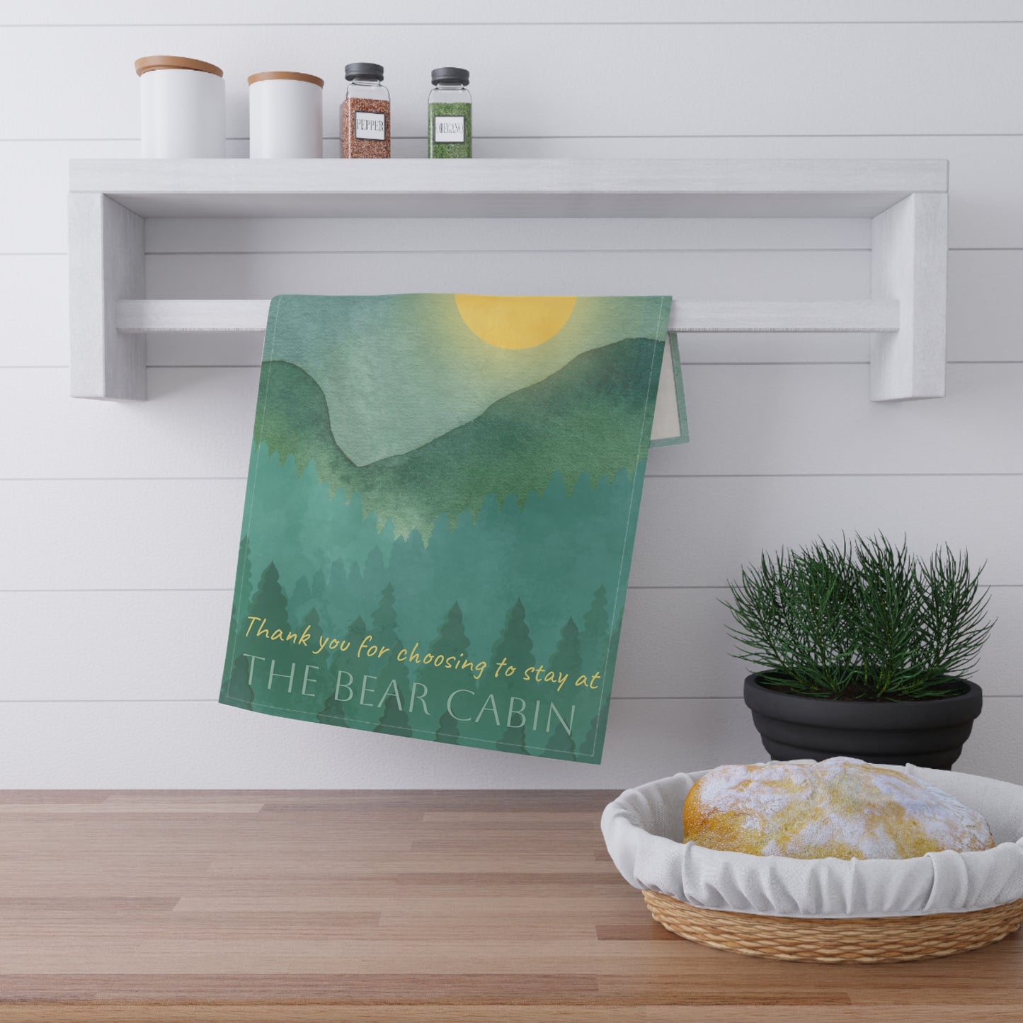 Rustic Mountain Tea Towels - Thank You for Choosing The Bear Cabin Vista Nuovo Fine Art Prints by Juliana2me