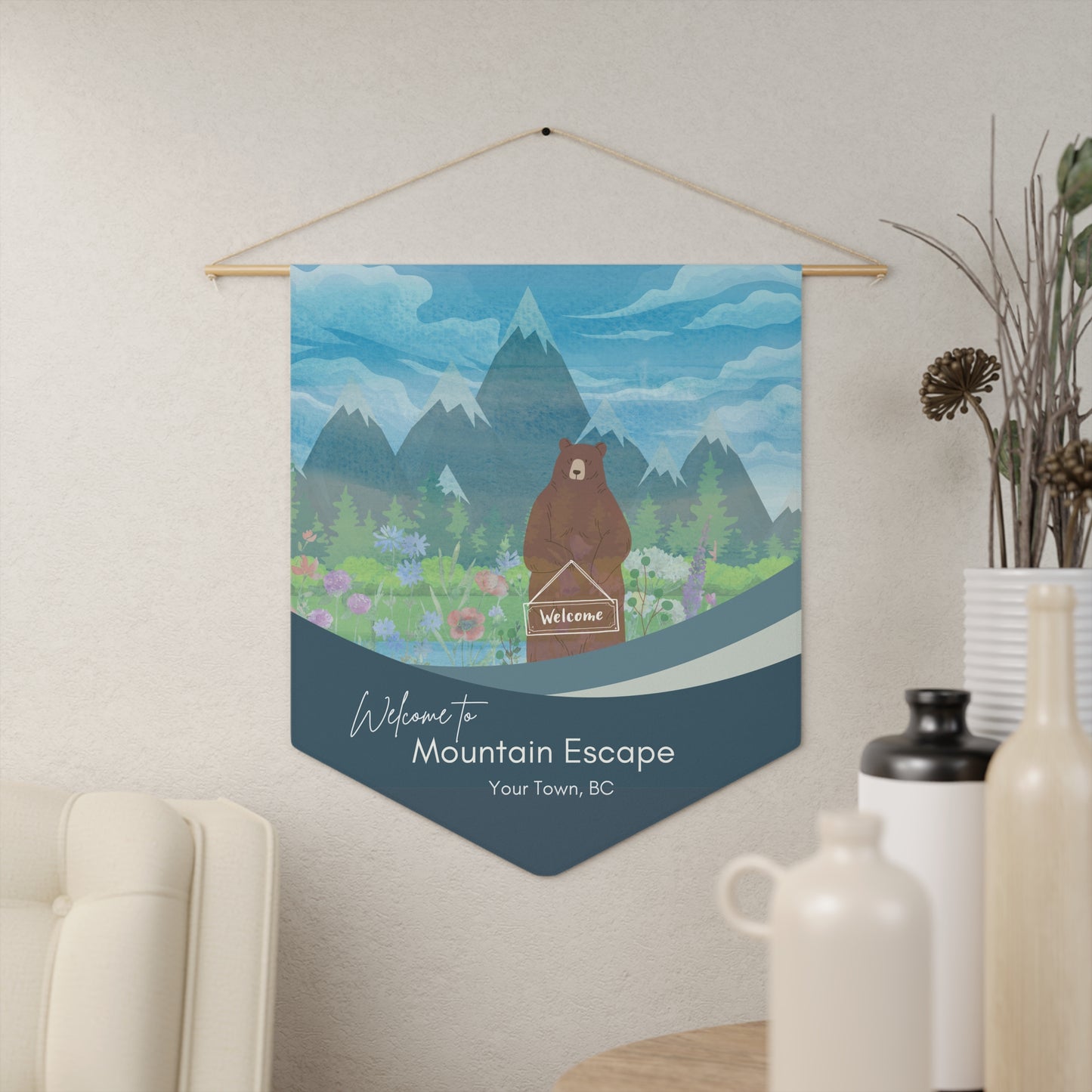 Airbnb Host Pennant Wall Decor to welcome Guests-Grizzy, Mountain Wildflowers Vista Nuovo Fine Art Prints by Juliana2me