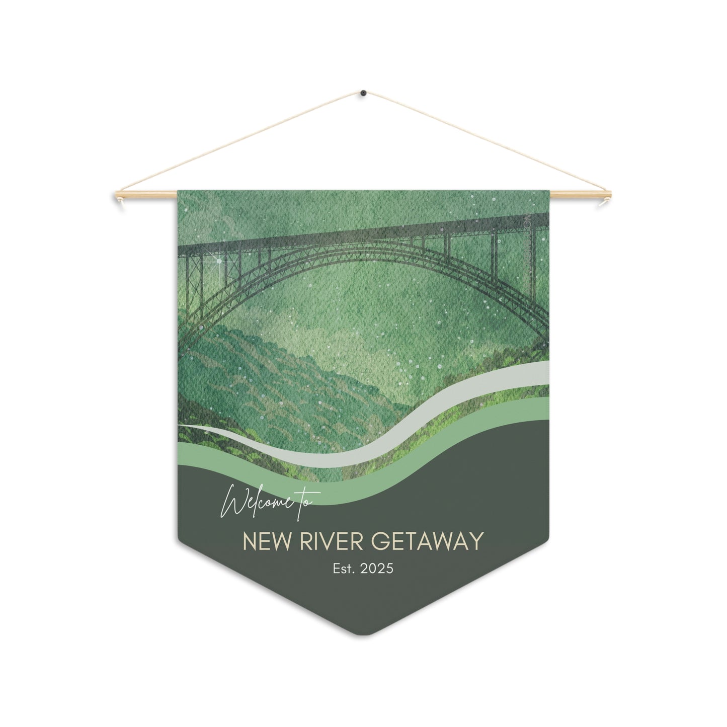 NEW RIVER GORGE Welcome Pennant Wall Hanging Welcome Sign for Maine Airbnb Hosts Personalizable Custom Design Vista Nuovo Fine Art Prints by Juliana2me