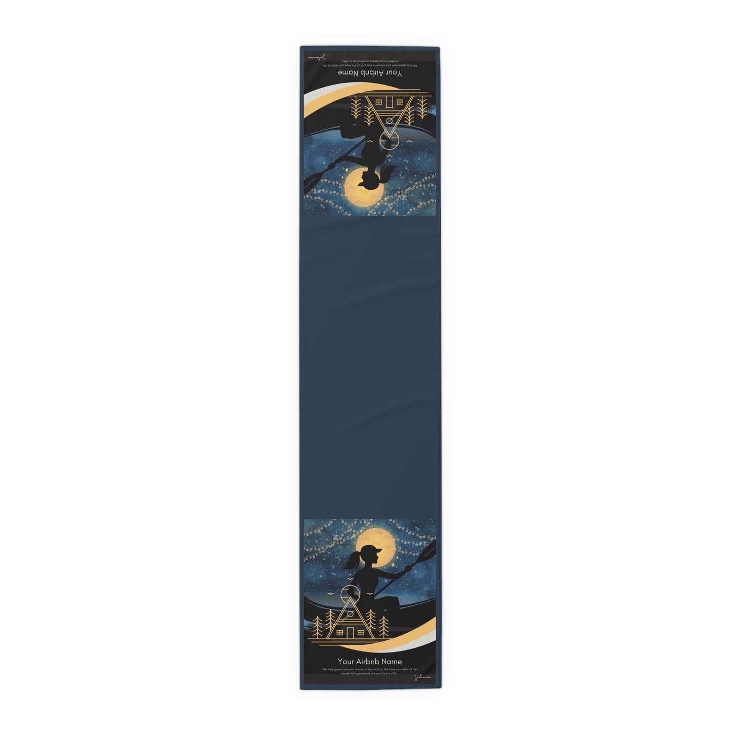 Table Runner - Lake House Decor Paddle Canoe Starry Night Design Vista Nuovo Fine Art Prints by Juliana2me
