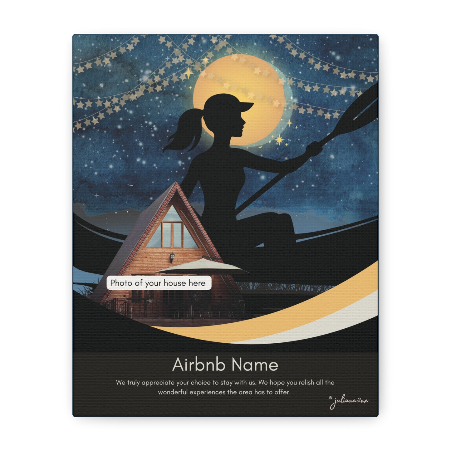 Canvas Wall Art A-Frame Lake House, Welcome Sign for Airbnb hosts Vista Nuovo Fine Art Prints by Juliana2me