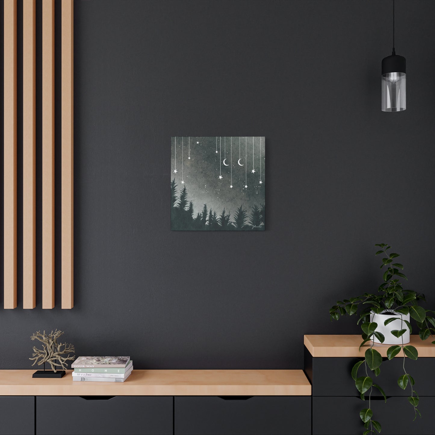 Monochrome Dream, Moonlit Forest Canvas Art | Night Sky Wall Decor, Celestial Artwork, Art for Nature Lovers, Starry Night Vacation Home Decor Vista Nuovo Fine Art Prints by Juliana2me