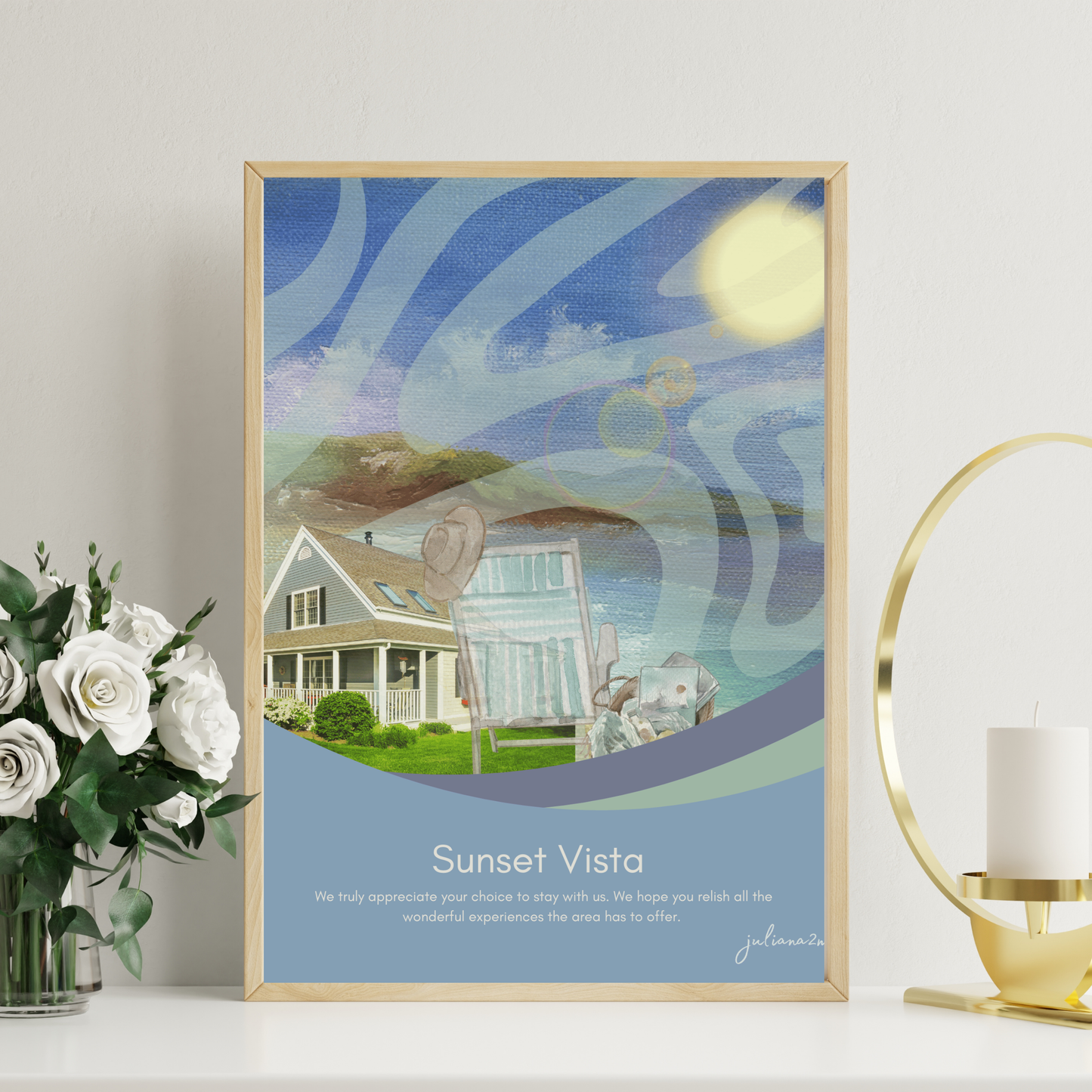 "Wonderful Welcome" Semi-Custom Airbnb Welcome Sign with your Photo Vista Nuovo Fine Art Prints by Juliana2me