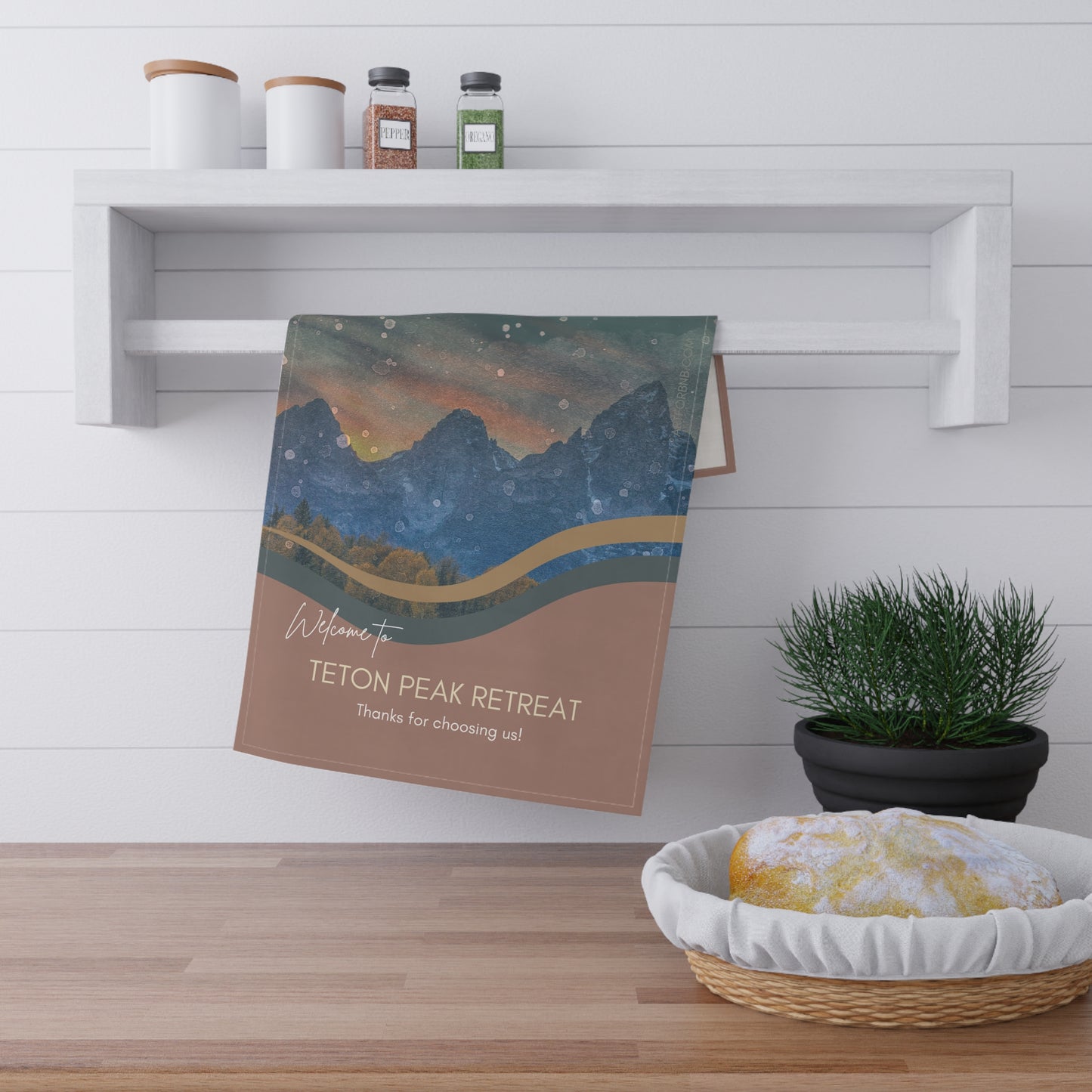 National Park Welcome Tea Towels, Teton Design, for Airbnb Hosts, Personalized with the name of your BnB Vista Nuovo Fine Art Prints by Juliana2me