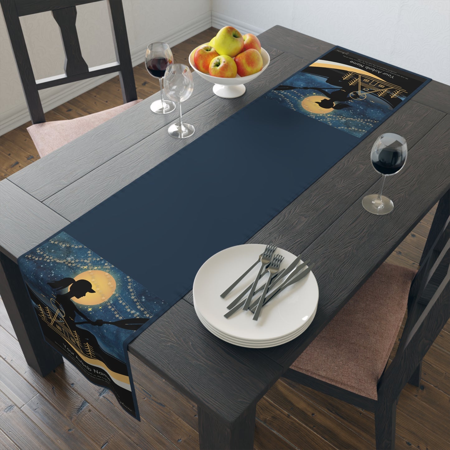 Table Runner - Lake House Decor Paddle Canoe Starry Night Design Vista Nuovo Fine Art Prints by Juliana2me