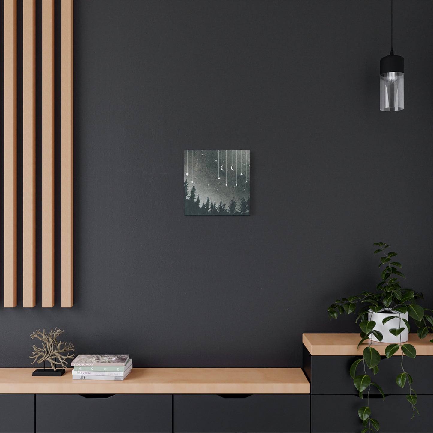 Monochrome Dream, Moonlit Forest Canvas Art | Night Sky Wall Decor, Celestial Artwork, Art for Nature Lovers, Starry Night Vacation Home Decor Vista Nuovo Fine Art Prints by Juliana2me