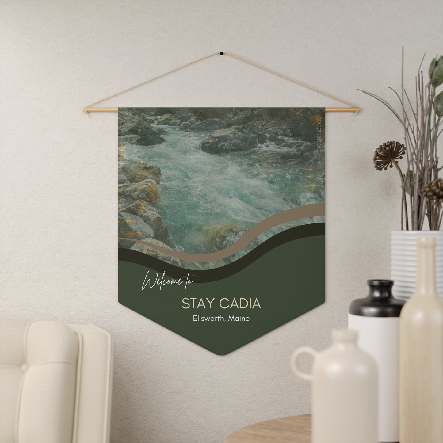 STAY CADIA (River) Welcome Pennant Vista Nuovo Fine Art Prints by Juliana2me