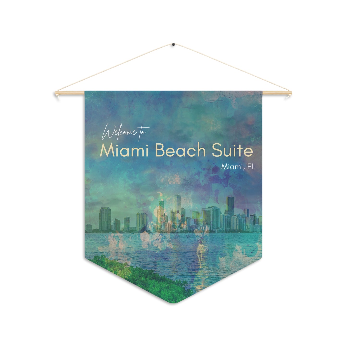 Welcome to Miami Beach Suite Pennant, Coastal Home Decor, Airbnb Beach House Wall Art, Personalized with the name of your STR Vista Nuovo Fine Art Prints by Juliana2me