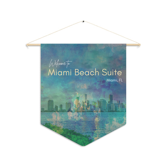 Welcome to Miami Beach Suite Pennant, Coastal Home Decor, Airbnb Beach House Wall Art, Personalized with the name of your STR