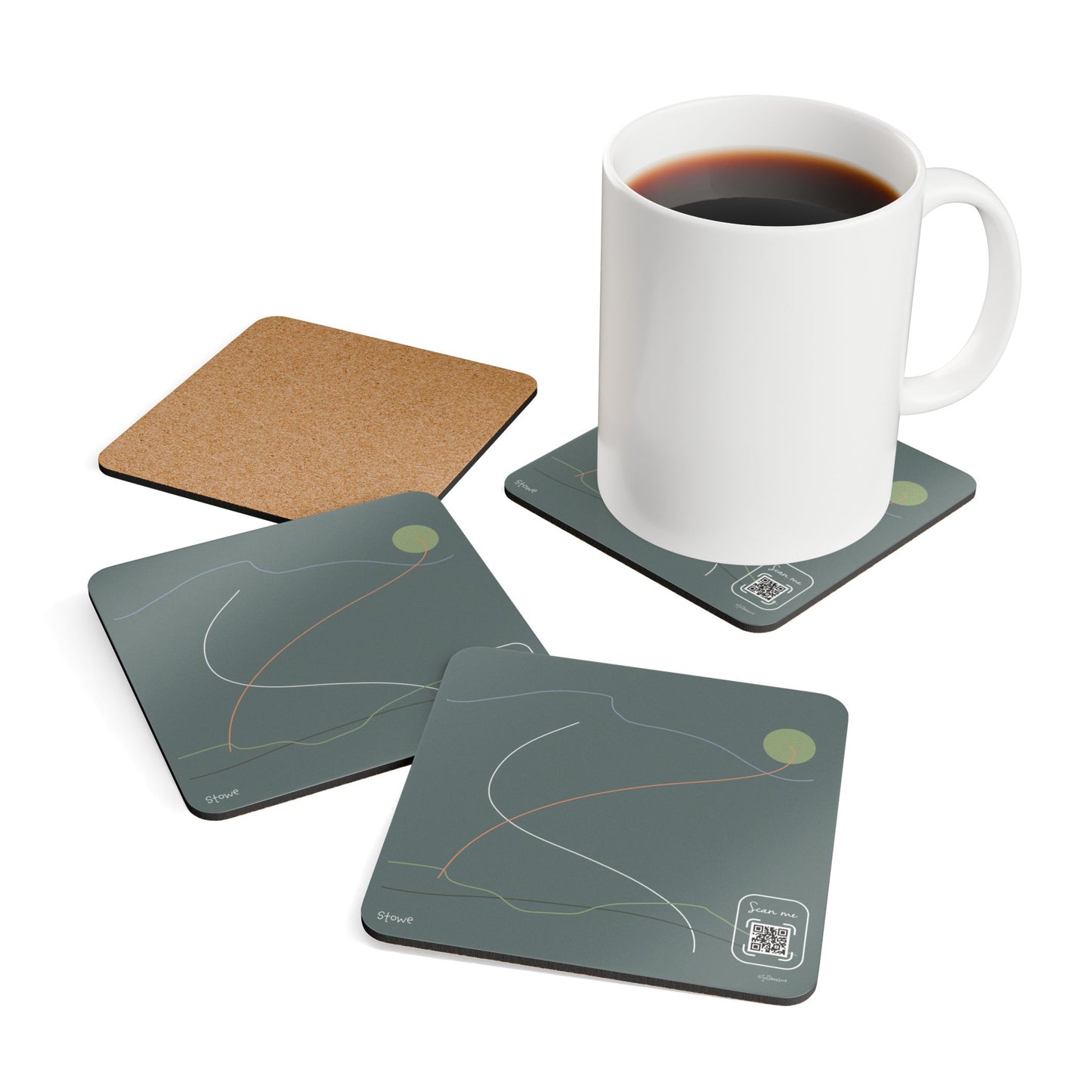 Minimalist Corkwood Coaster Set - Stylish Stowe Mountain Design - Perfect for your BNB in Vermont Vista Nuovo Fine Art Prints by Juliana2me