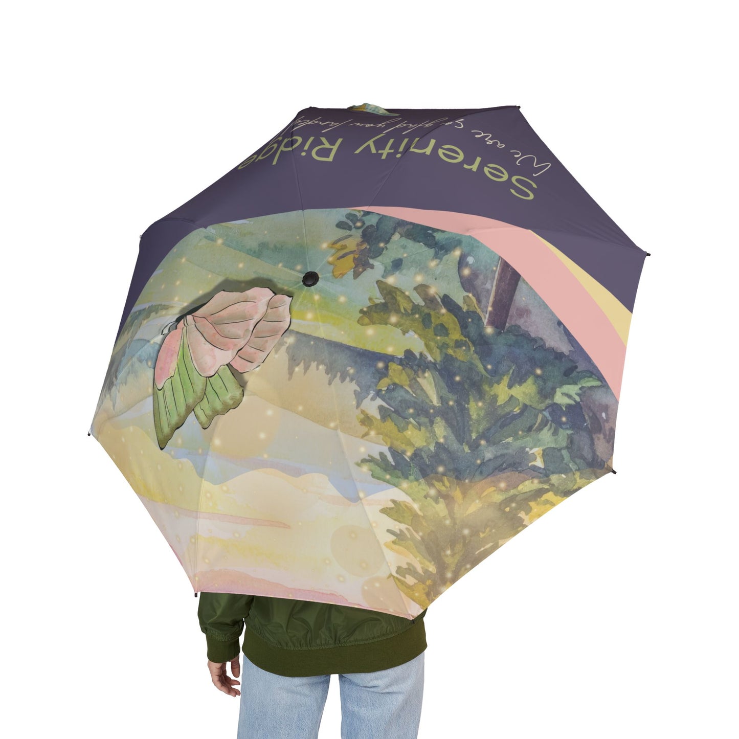 Floral Butterfly Foldable Umbrella — Semi‑Automatic Compact Rain Umbrella Vista Nuovo Fine Art Prints by Juliana2me