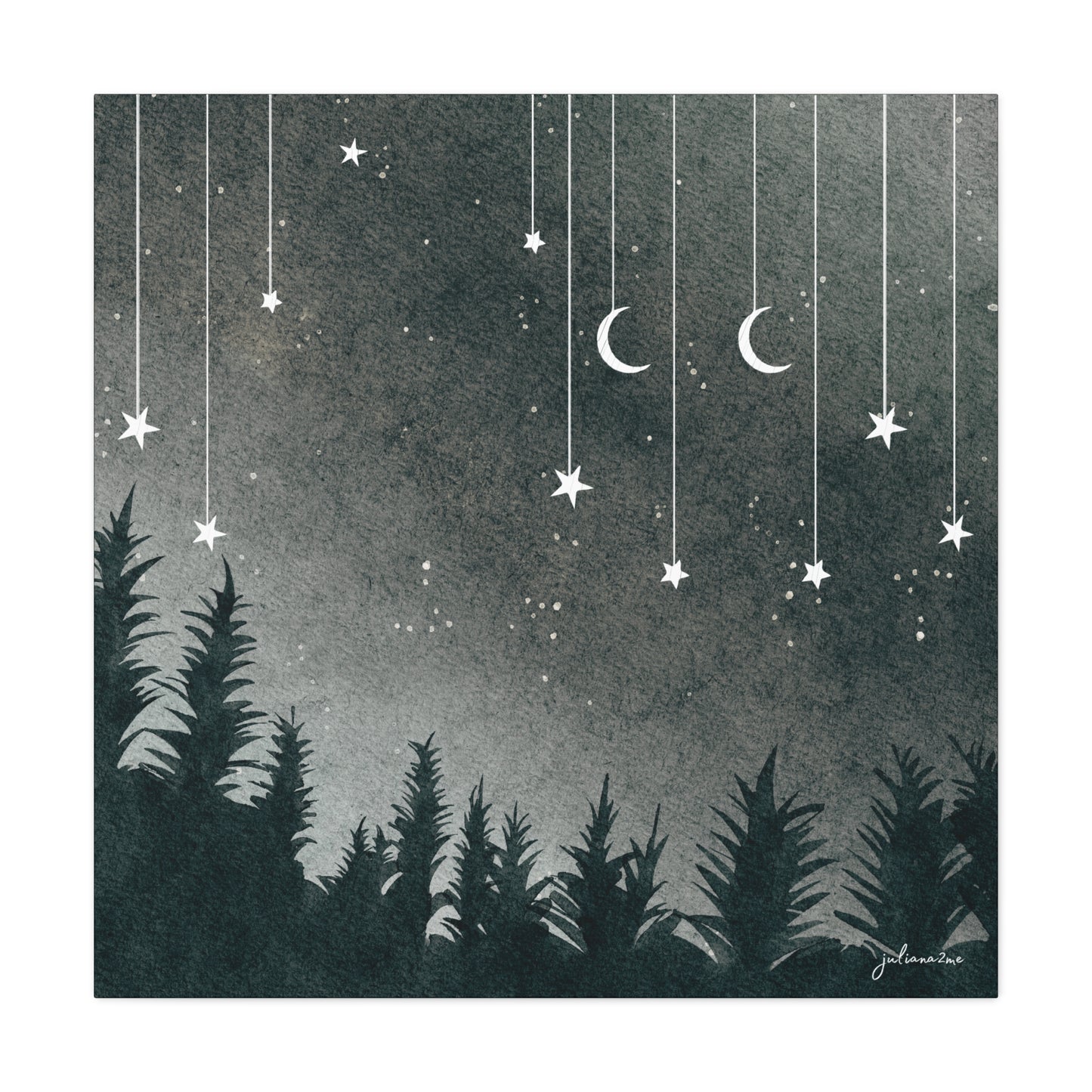 Monochrome Dream, Moonlit Forest Canvas Art | Night Sky Wall Decor, Celestial Artwork, Art for Nature Lovers, Starry Night Vacation Home Decor Vista Nuovo Fine Art Prints by Juliana2me