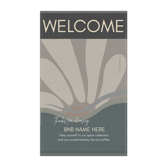 Personalized Tea Towel for Airbnb Hosts Flower Sun Design and Welcome Message