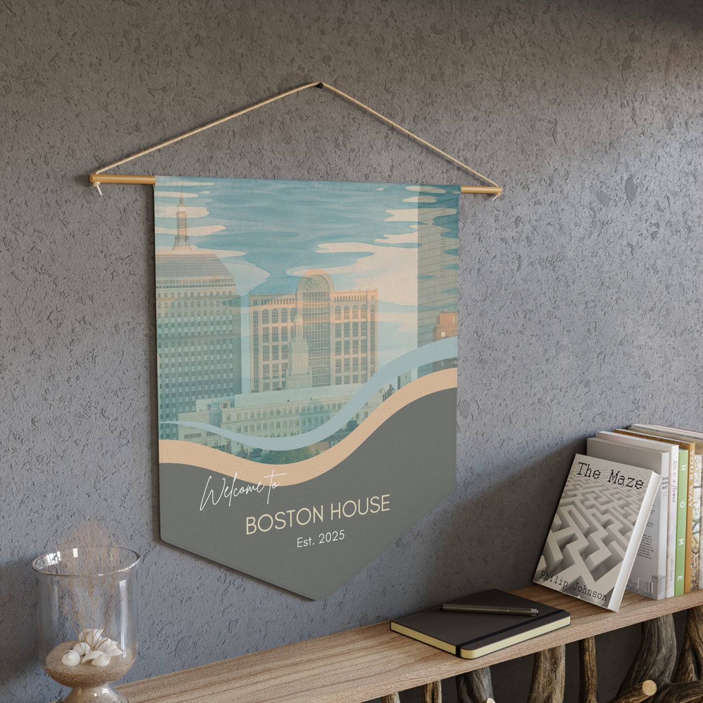 Customized Boston Airbnb Home Welcome Pennant, Welcome Sign Banner, Personalized Wall Decor Vista Nuovo Fine Art Prints by Juliana2me