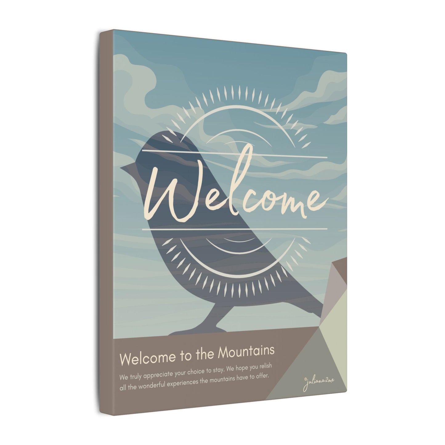 Songbird Canvas Welcome Sign for Airbnb Hosts (Welcome to the Mountains) Vista Nuovo Fine Art Prints by Juliana2me
