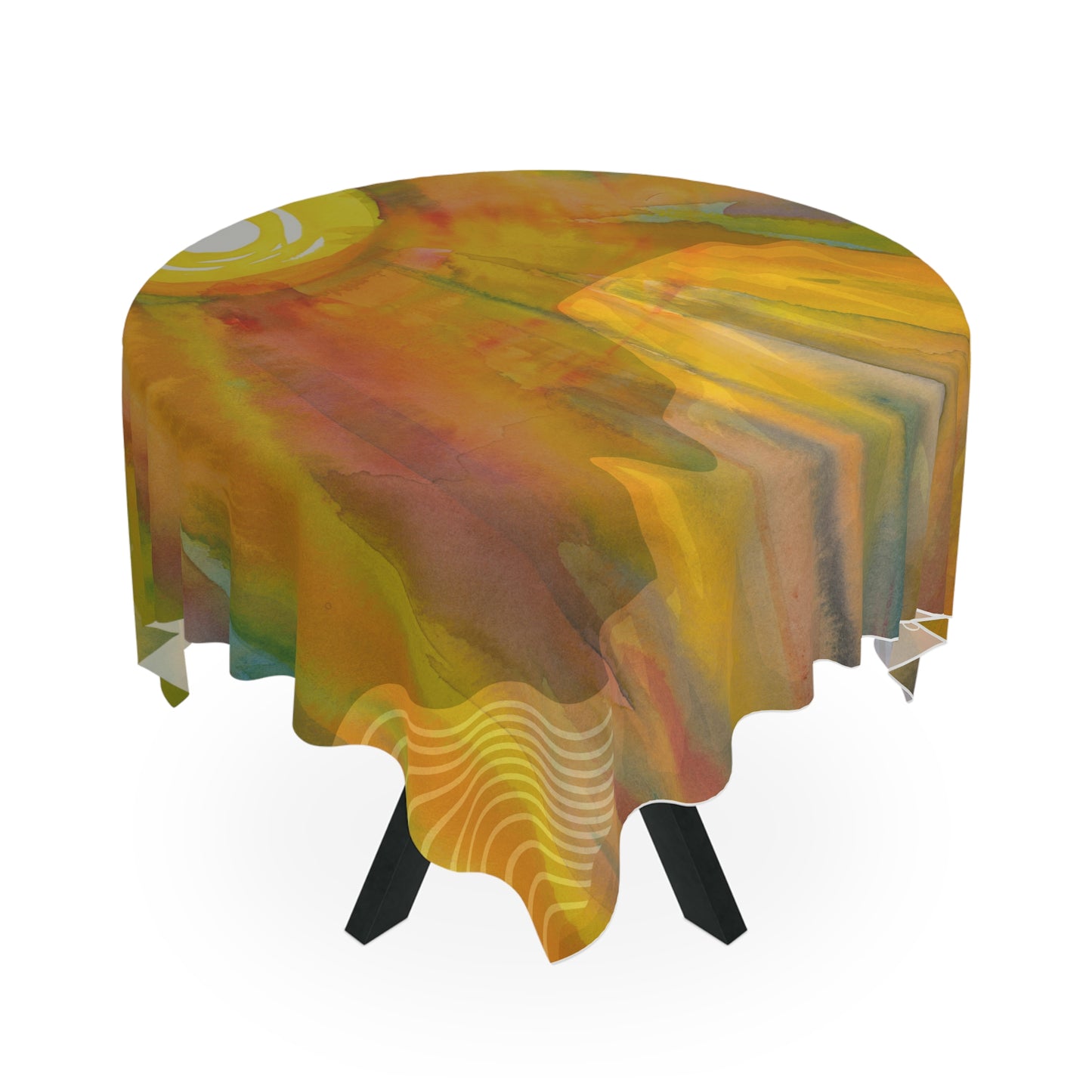 Sun on Butte Vibrant Sunrise Tablecloth - Colorful Watercolor Design for Dining Table of your Airbnb in the Desert Vista Nuovo Fine Art Prints by Juliana2me