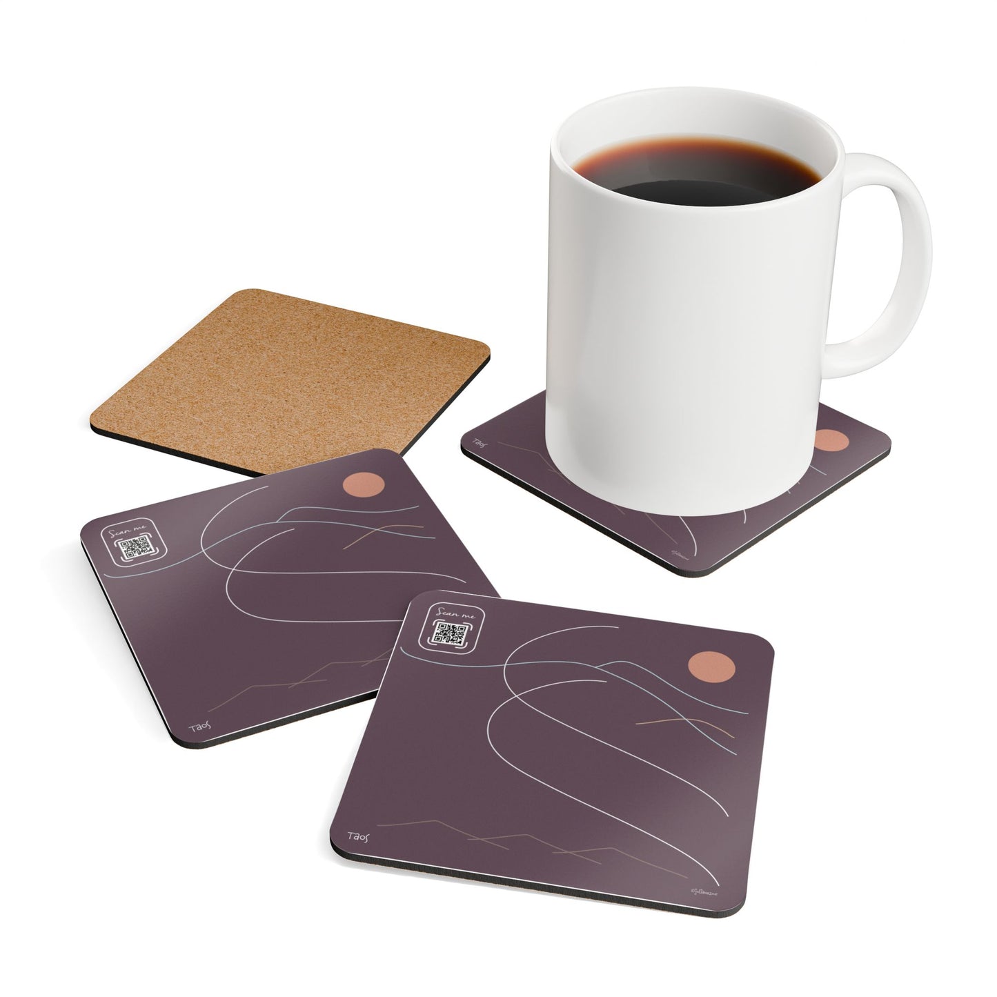 Minimalist Corkwood Coaster Set - Stylish Taos Mountain Design - Perfect for your BNB in New Mexico Vista Nuovo Fine Art Prints by Juliana2me
