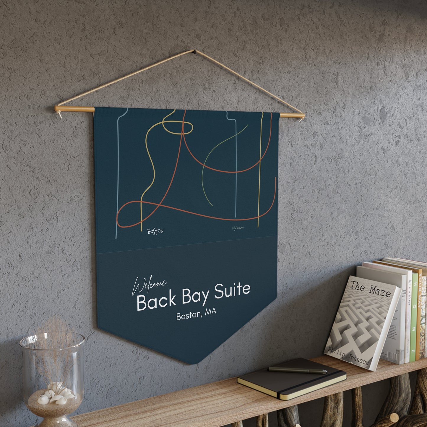 Welcome Pennant Banner, Custom Home Décor, Back Bay Suite Sign, Unique Wall Hanging, Modern Textile Art Vista Nuovo Fine Art Prints by Juliana2me