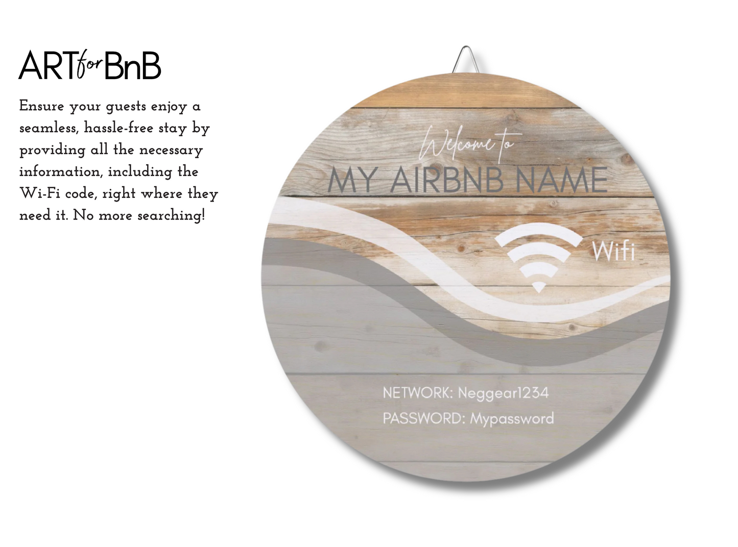 Wooden Sign - Airbnb Hosts WiFi Info Personalized Sign for your Guests with Wifi Info Vista Nuovo Fine Art Prints by Juliana2me