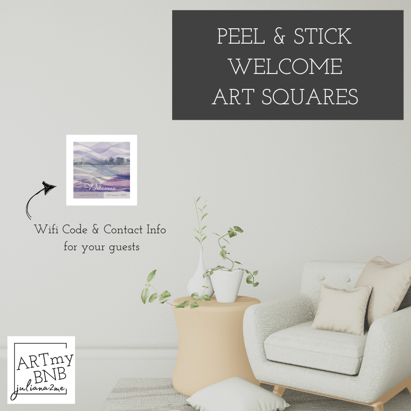 “Welcome ART • Squares” with WiFi and contact info for your guests Vista Nuovo Fine Art Prints by Juliana2me