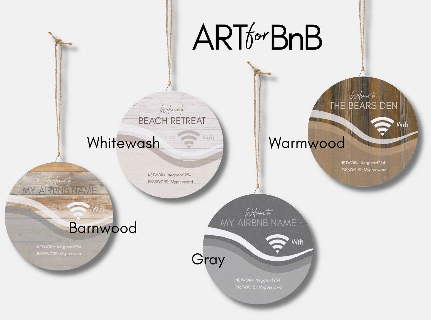 Wooden Sign - Airbnb Hosts WiFi Info Personalized Sign for your Guests with Wifi Info Vista Nuovo Fine Art Prints by Juliana2me