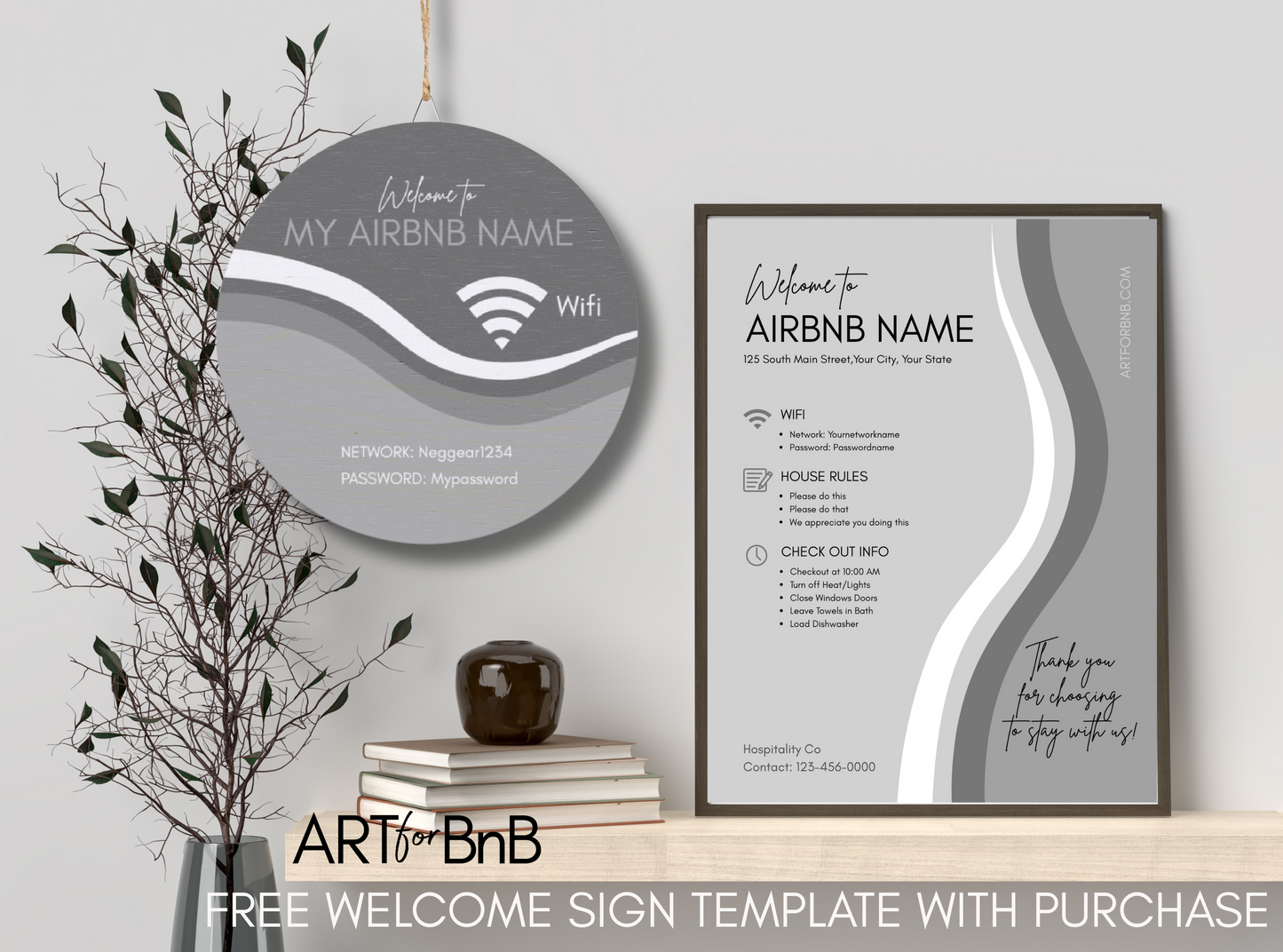 Wooden Sign - Airbnb Hosts WiFi Info Personalized Sign for your Guests with Wifi Info Vista Nuovo Fine Art Prints by Juliana2me
