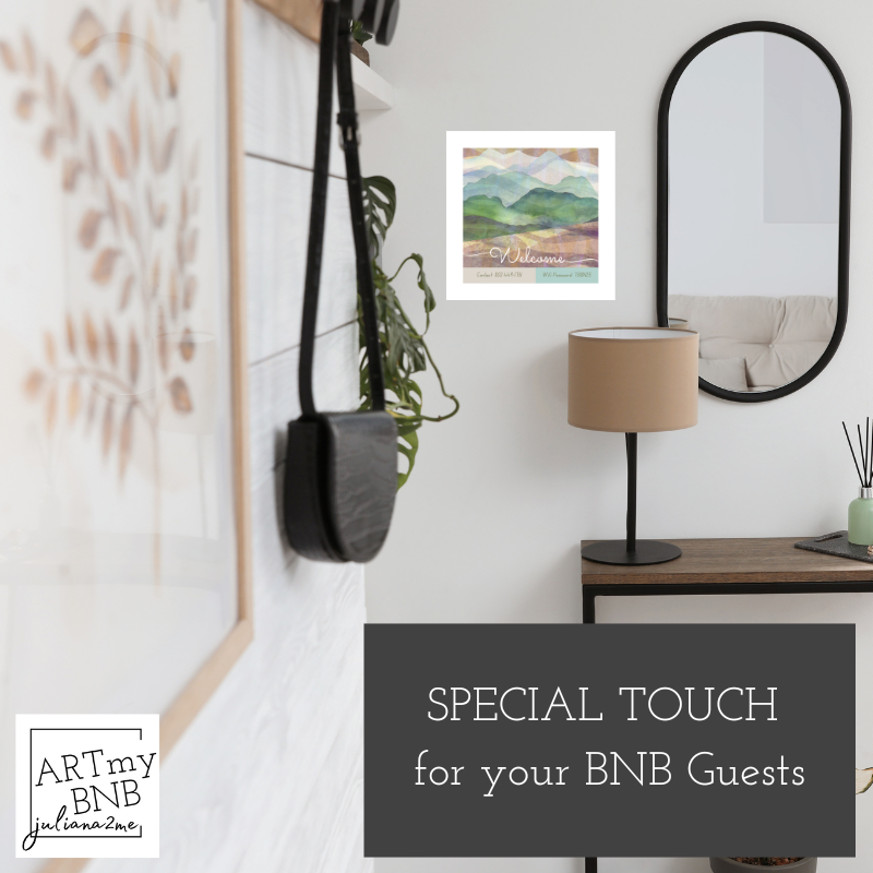 “Welcome ART • Squares” with WiFi and contact info for your guests Vista Nuovo Fine Art Prints by Juliana2me