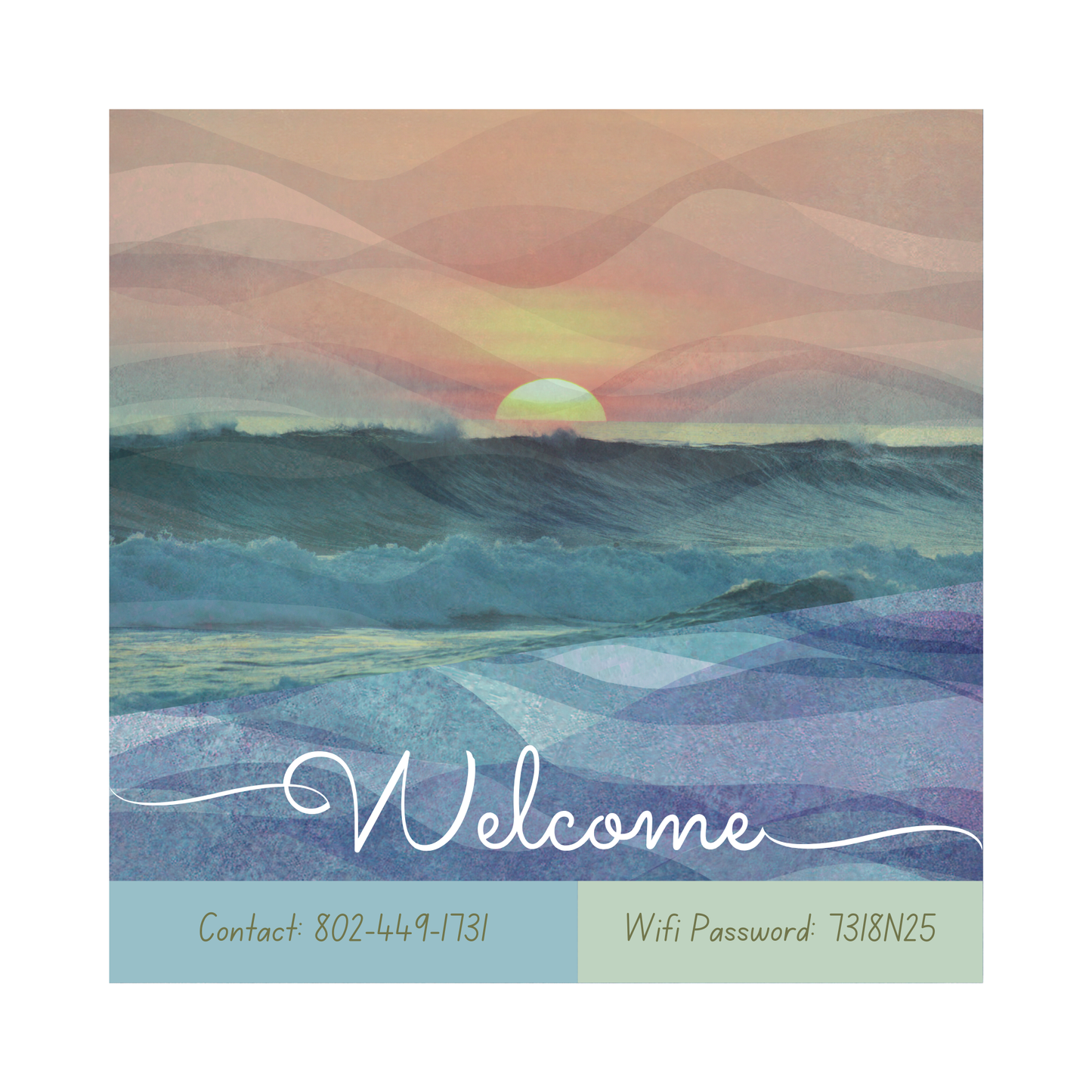 “Welcome ART • Squares” with WiFi and contact info for your guests Vista Nuovo Fine Art Prints by Juliana2me