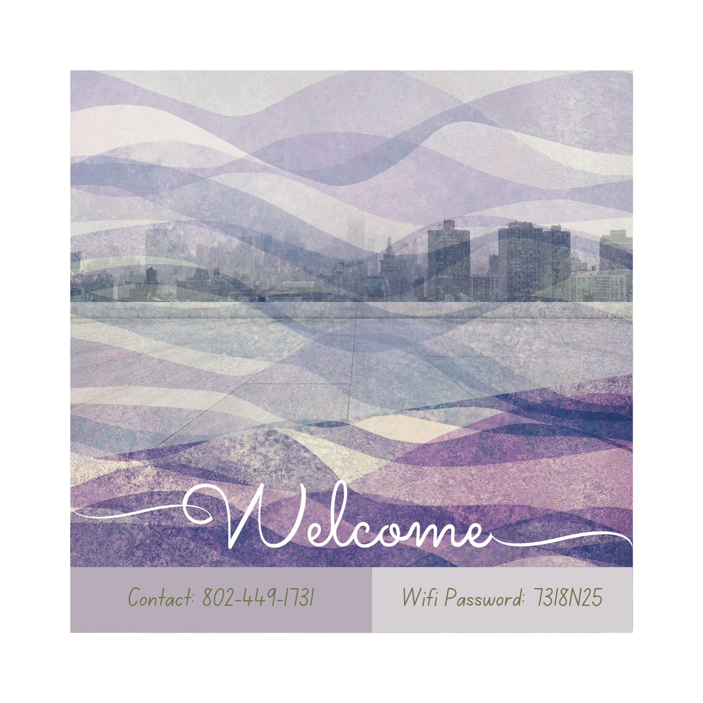 “Welcome ART • Squares” with WiFi and contact info for your guests Vista Nuovo Fine Art Prints by Juliana2me