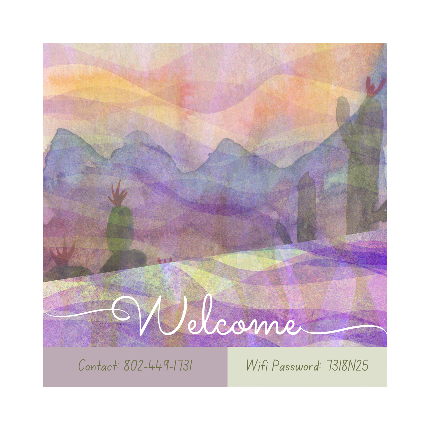 “Welcome ART • Squares” with WiFi and contact info for your guests Vista Nuovo Fine Art Prints by Juliana2me
