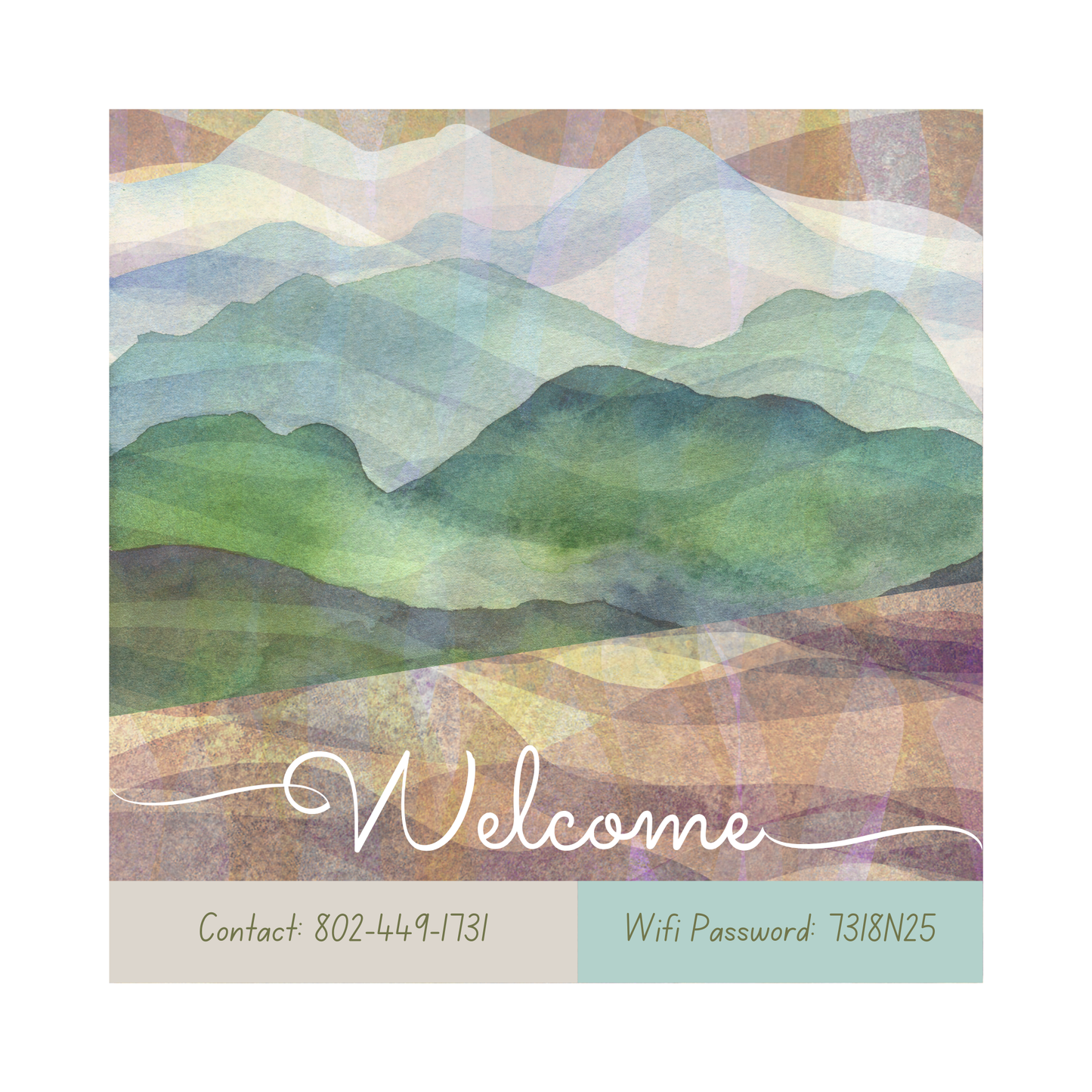 “Welcome ART • Squares” with WiFi and contact info for your guests Vista Nuovo Fine Art Prints by Juliana2me